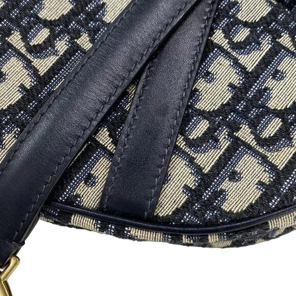 Auth DIOR/ChristianDior Saddlebags,Trotter - Navy Cream Jacquard Leather Handbag - Picture 11 of 16